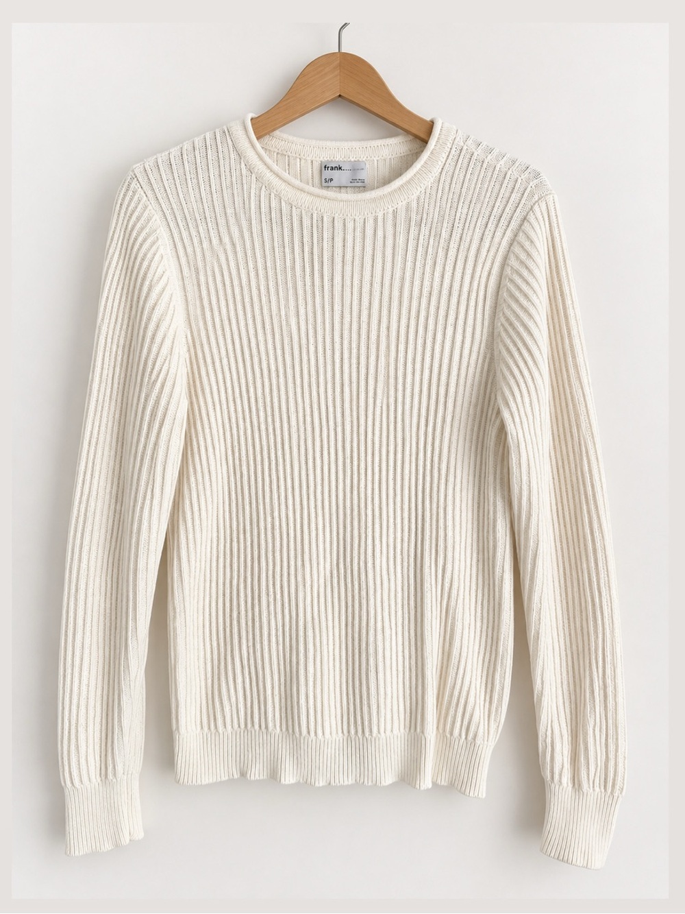 Frank & Oak 100% organic cotton Ribbed Crewneck Sweater in Cream